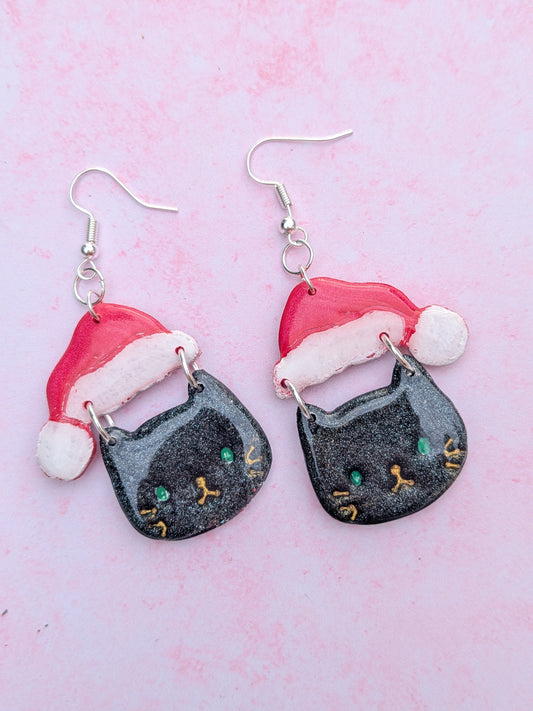 Christmas Cat Santa Hat Earrings