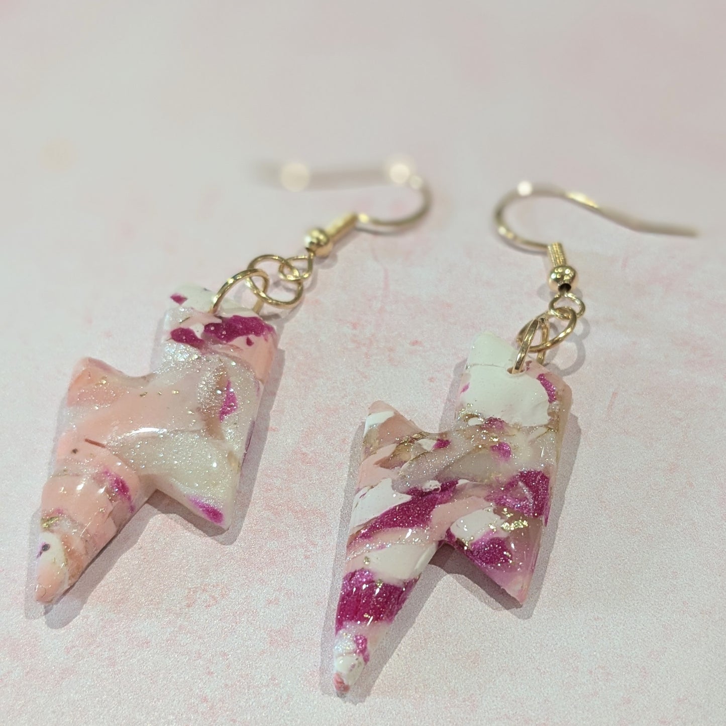 Pink Colour Mix Lightning Bolt Drop Earrings