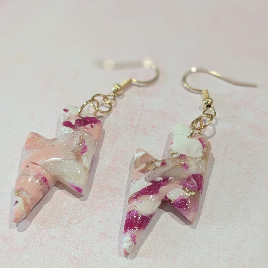 Pink Colour Mix Lightning Bolt Drop Earrings