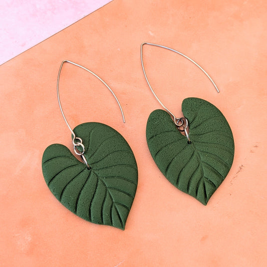 Forest Green Leaf Earrings