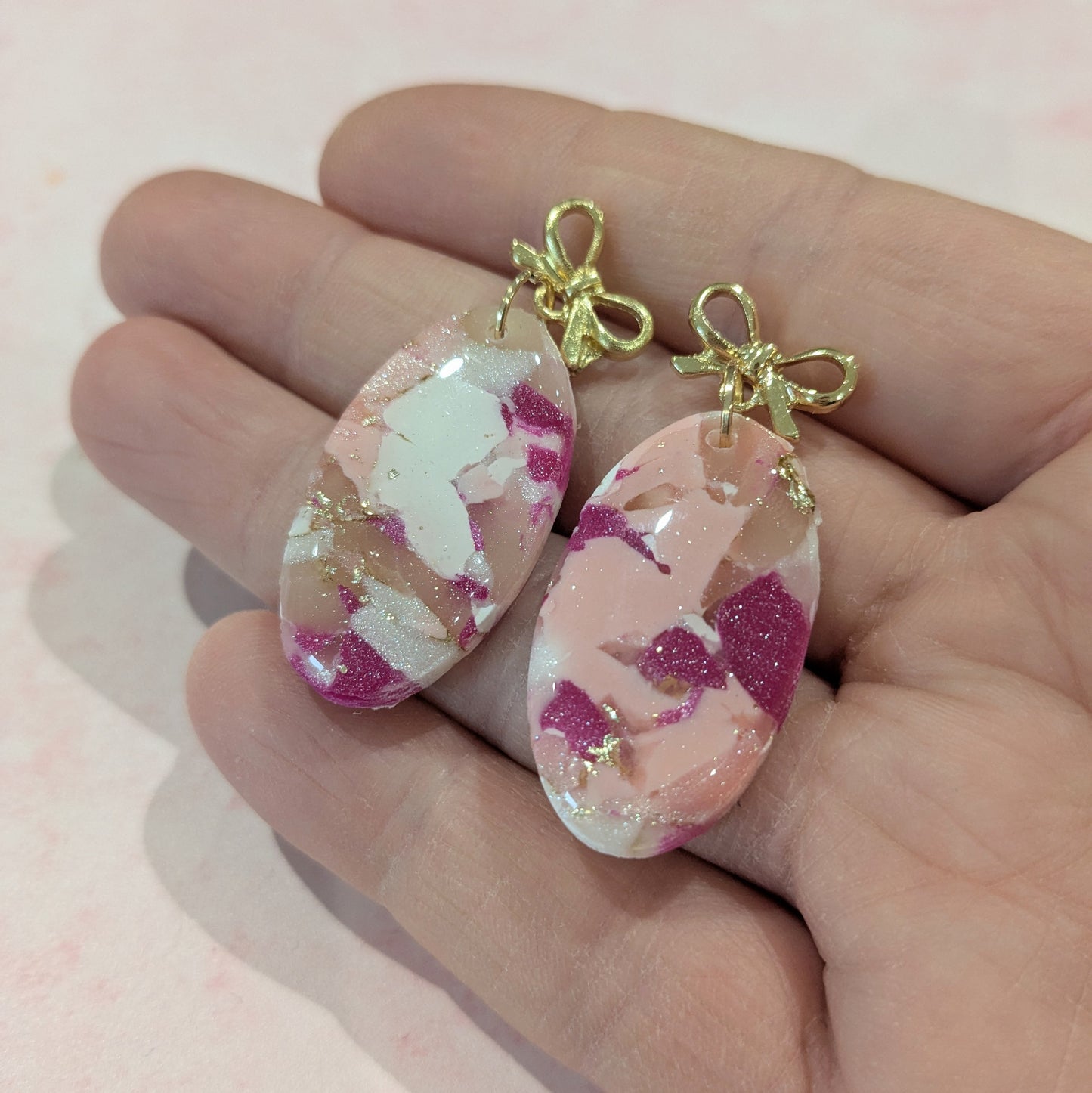 Pink Colour Mix Oval Drop Earrings