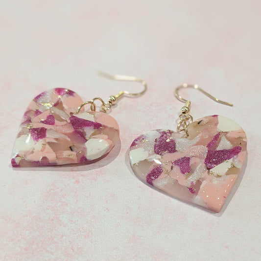 Pink Colour Mix Heart Drop Earrings