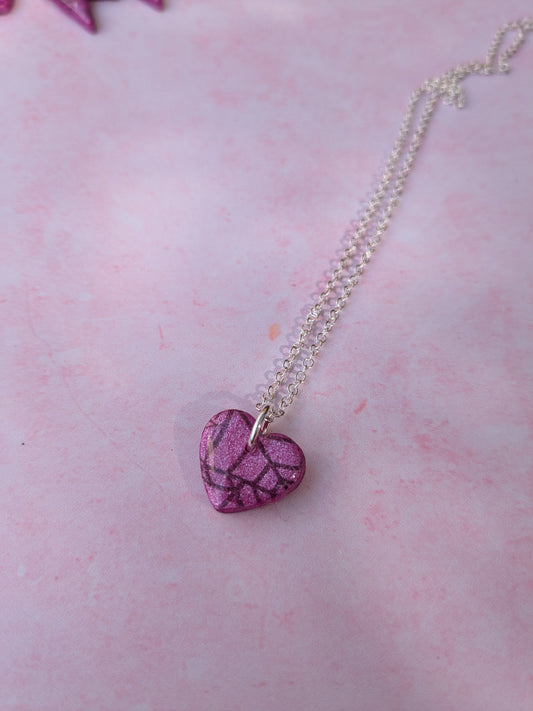 Black and Pink Spiderweb Heart Necklace