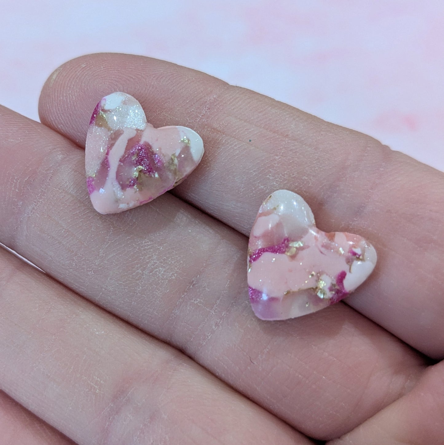 Pink Colour Mix  Heart Stud Earrings