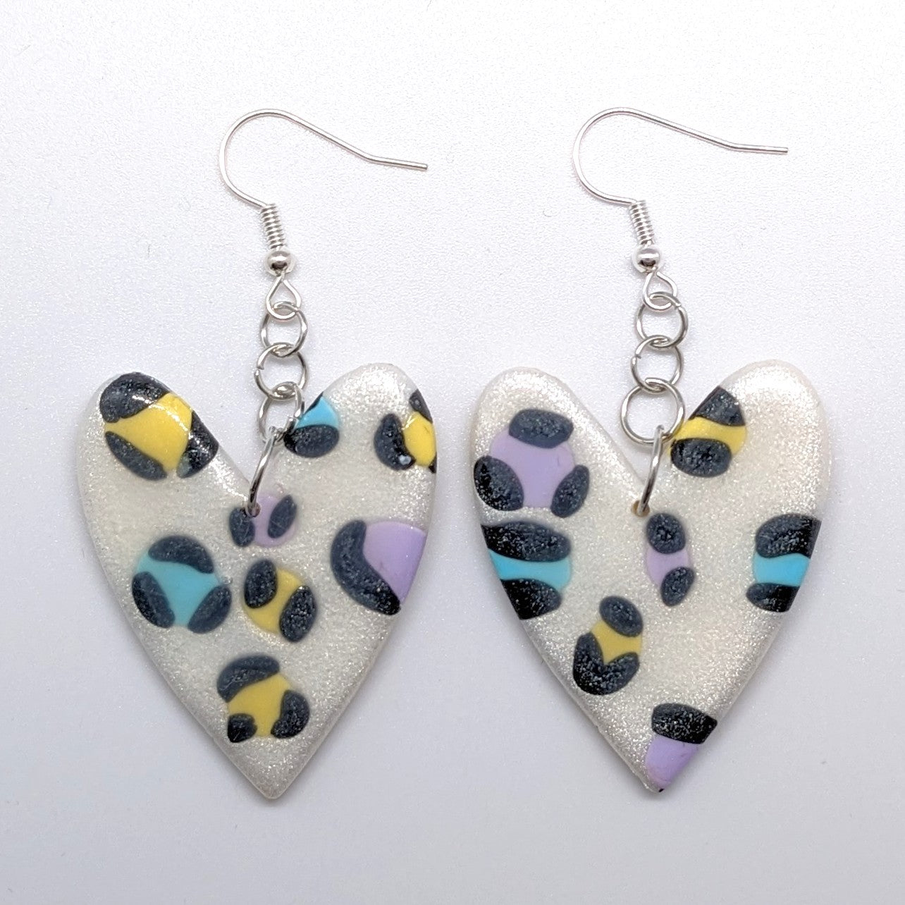 Pastel Leopard Print Heart Earrings
